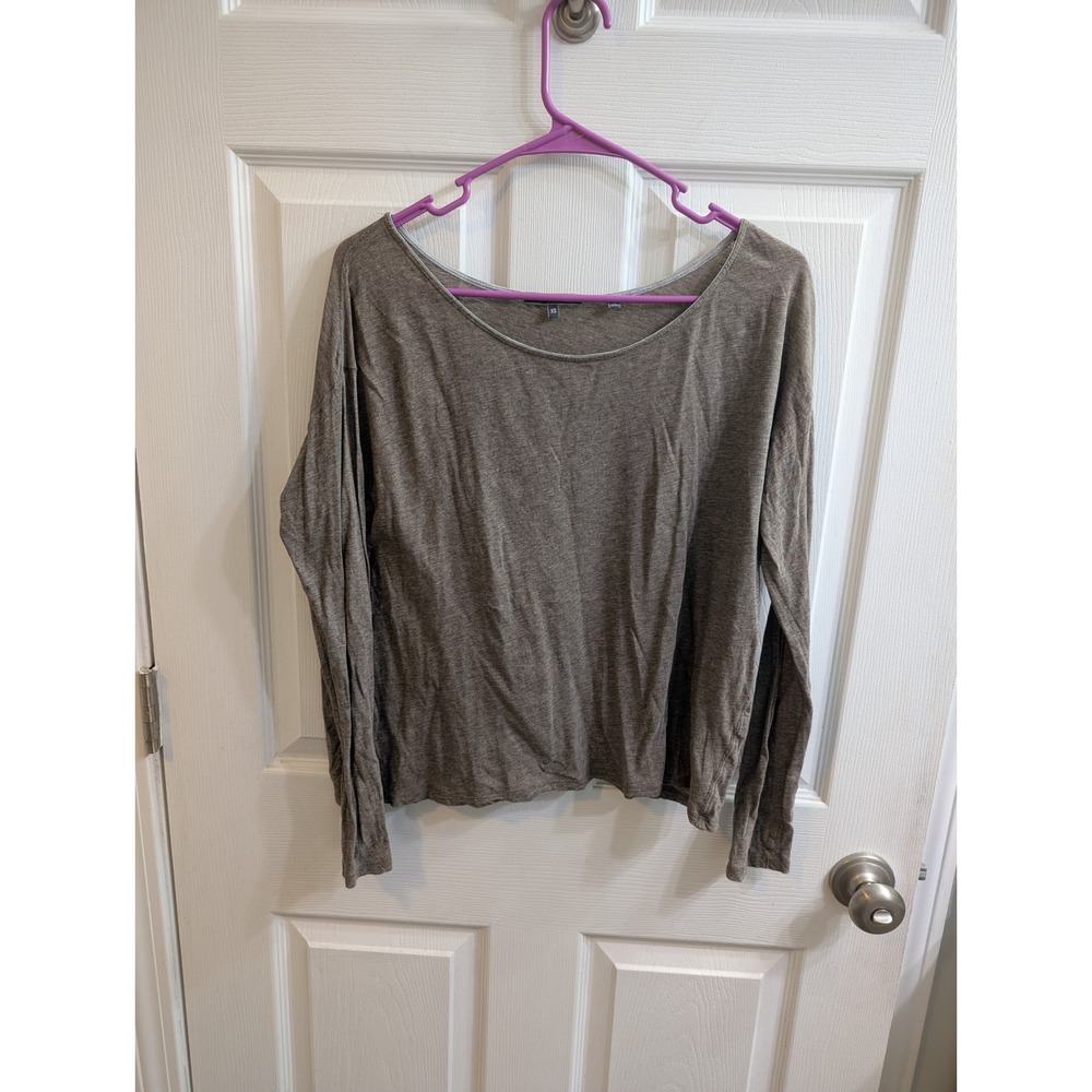 Vince Woman's Long Sleeve Boat Neck Top Pima Cotton Gray - Size  XS